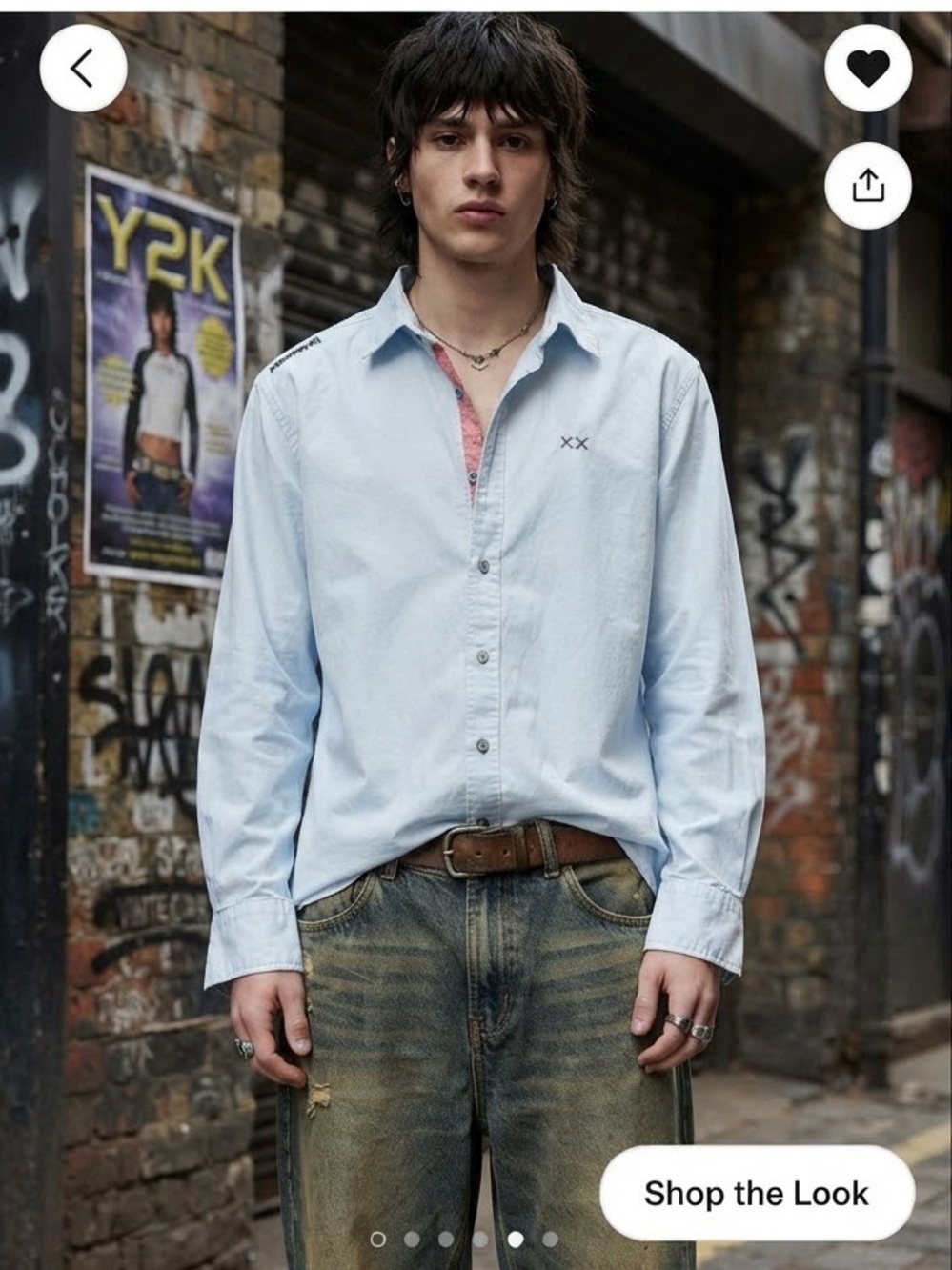 Project E Vintage Button Down Shirt XL Baby Blue Y2K Indie Sleaze Streetwear